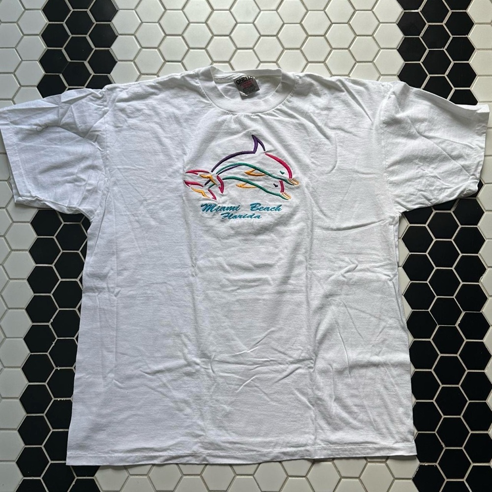 Vintage Miami Beach Florida Dolphin Embroidered T-Shirt
